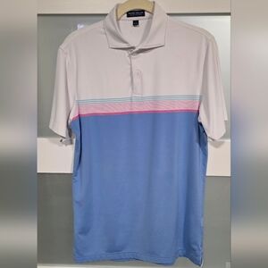 Peter Millar Blue, White & Pink Horizontal-Stripe Polo